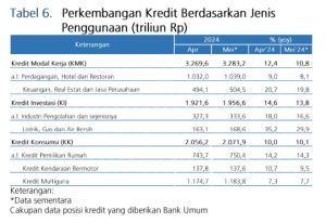 Tabel 6 Perkembangan Kredit Berdasarkan Jenis Penggunaan Mei 2024