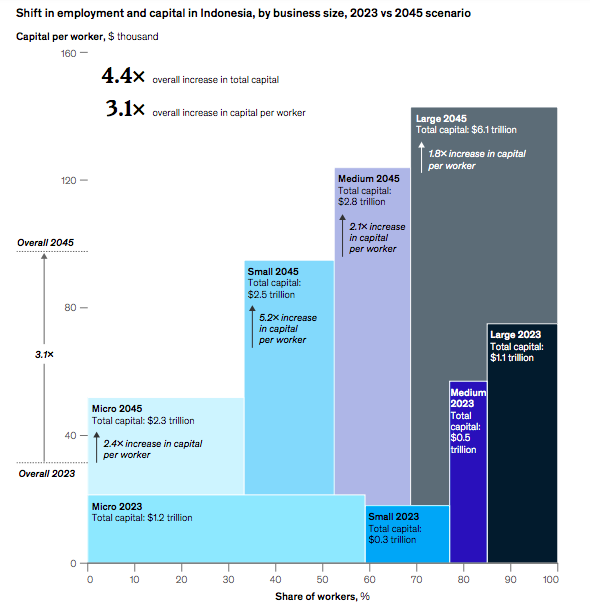 In a 2045 scenario where capital increases proportionally with productivity,
medium-size and large companies account for most of capital deepening.