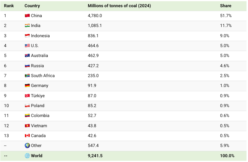Indonesia Rank Coal Consumption