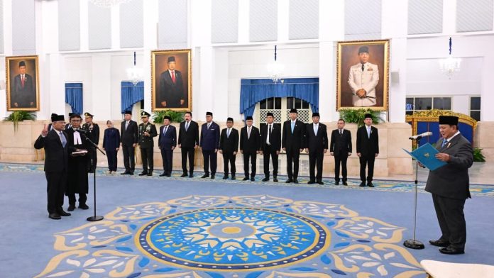 Pelantikan Kemenkeu Suahasil Presiden Prabowo Subianto melantik Suahasil Nazara sebagai Menteri Keuangan Kabinet Merah Putih di Istana Negara, Jakarta, pada Senin, 14 September 2026. Foto: BPMI Setpres/Muchlis Jr